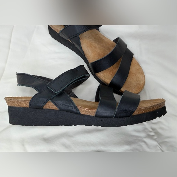 Naot Shoes - Naot Kayla Black Leather Cork Wedge Sandals Women’s EU 40 US 9 Made in Israel
